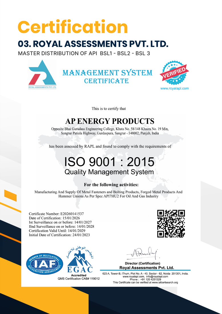 ISO 9001 : 2015 certificate